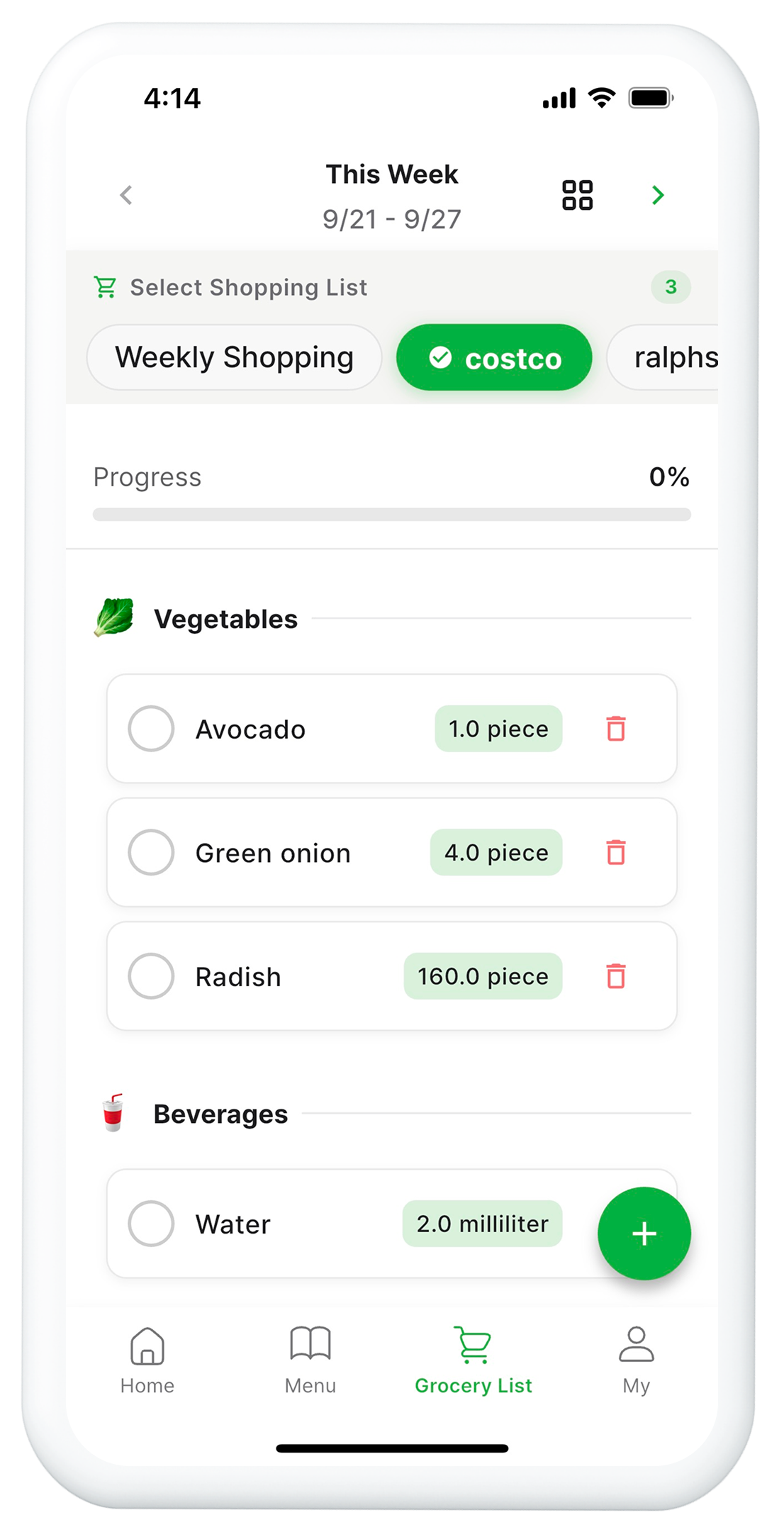 Auto-generated shopping list
